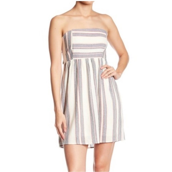 Socialite Strapless Tie Back dress Cream, Navy 100% cotton SZ SM lined - Picture 1 of 9